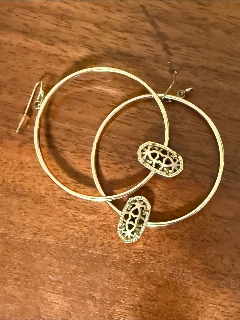 Kendra Scott Gold Hoop Earrings with Filigree Oval Charms